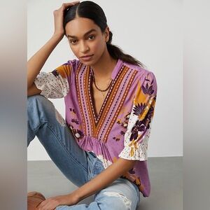 Anthropologie Blink Boho Cotton 3/4 length sleeve